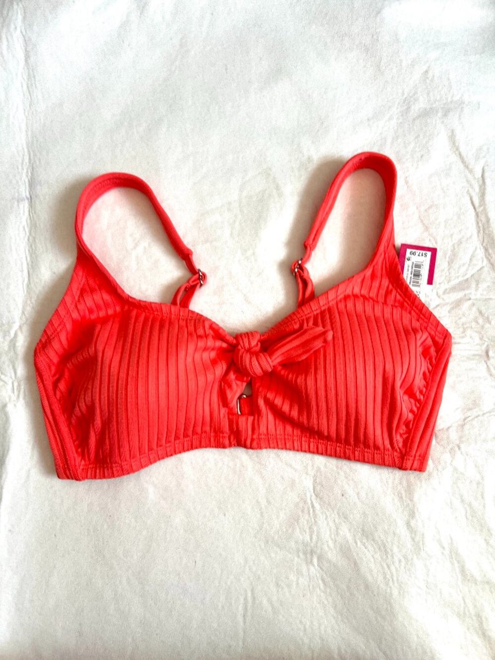 Xhilaration Bikini Top Womens D DD Coral ribbed knot tie bow swim swimsuit